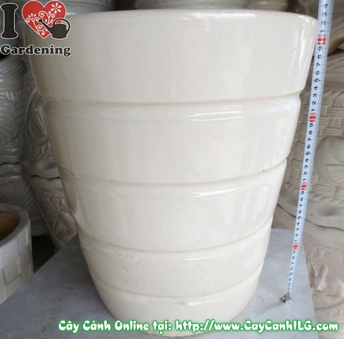 Chậu giỏ men trắng tròn mẫu 2 lớn – trưng bày trong không gian
