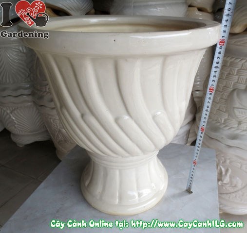 Chậu Ly Men Trắng Tròn Mẫu 1 cao 43cm - ứng dụng trang trí không gian