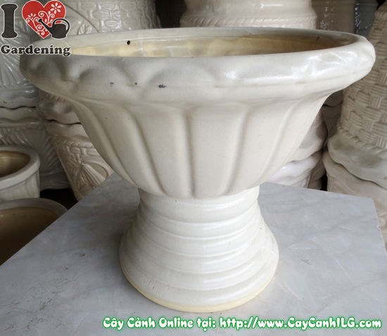 Chậu ly men trắng tròn mẫu 6 cao 29cm – Ms 04950 nhìn tổng thể