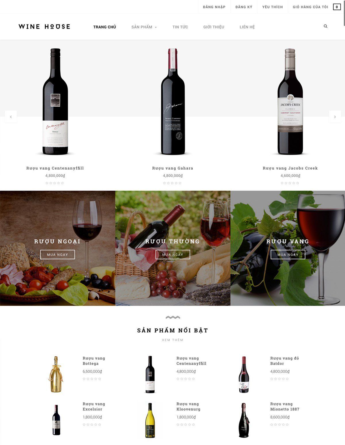 Mẫu website rượu ngoại wine house