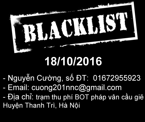 Blacklist : Nguyễn Cường 01672955923: lừa đảo đặt hàng