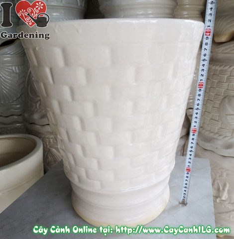 Chậu giỏ men trắng tròn mẫu 1 – góc chụp nghiêng