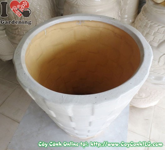 Chậu Giỏ Men Trắng Mẫu 3 cao 42cm dáng tròn cân đối - ILG