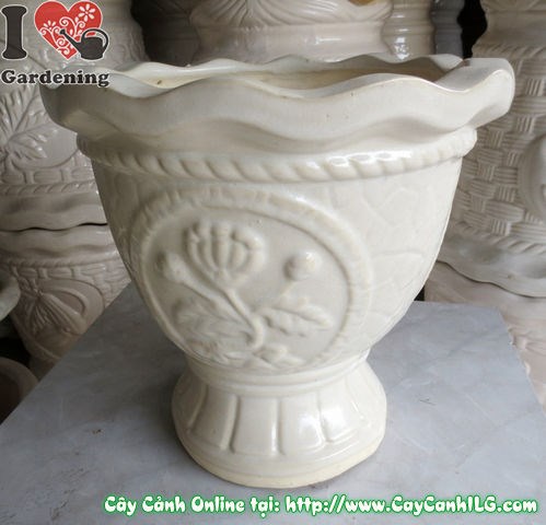 Chậu ly men trắng tròn mẫu 2 cao 31cm – Ms 04937 – nhìn tổng thể