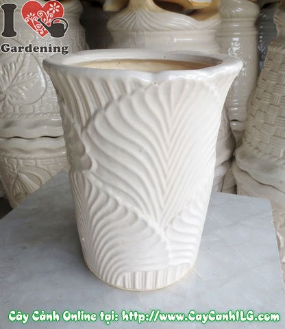 Chậu trúc men trắng tròn túm đáy mẫu 2 cao 31cm Ms 04866