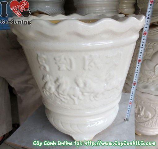 Chậu ba chân men trắng tròn mã đáo thành công ms 04827 - góc nhìn tổng thể