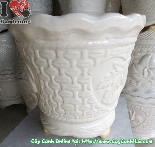 Chậu ba chân men trắng tròn quả khế cao 45cm Ms 04832 - toàn cảnh