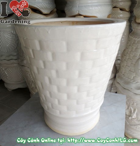 Chậu giỏ men trắng tròn mẫu 1 – hình ảnh thực tế tại ILG