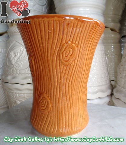Chậu trúc men nâu tròn thắt đáy – góc nhìn tổng thể đẹp