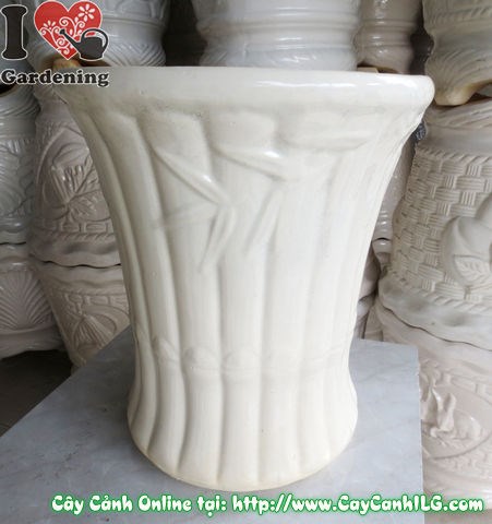 Chậu trúc men trắng tròn thắt đáy Mẫu 1 cao 42cm Ms 04843 – nhìn tổng thể