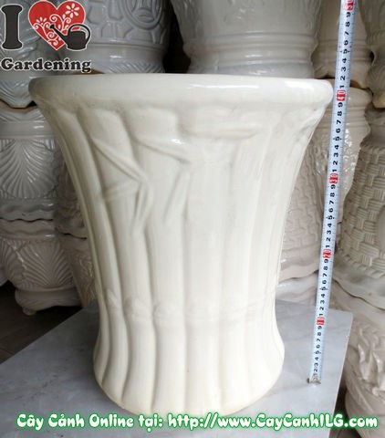 Chậu trúc men trắng tròn thắt đáy Mẫu 1 cao 42cm – chi tiết bề mặt men trắng bóng