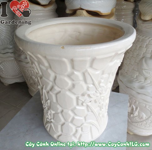 Chi tiết chậu trúc men trắng tròn thắt đáy mẫu 3 cao 41cm