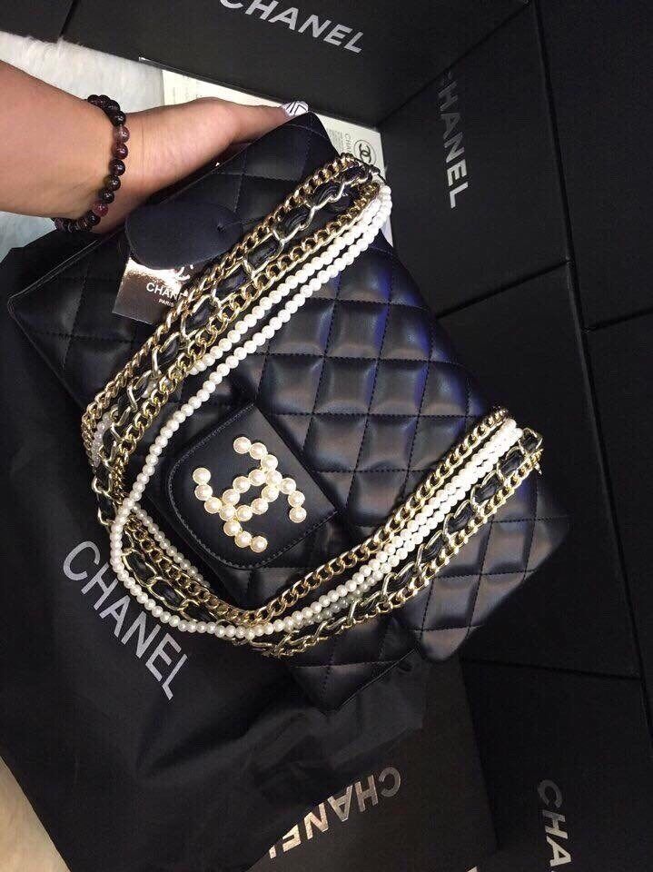Túi xách Chanel Pearl hàng Super sale da thật màu đen đẹp