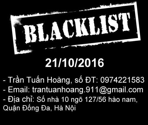 Blacklist: Trần Tuấn Hoàng- 0974221583: lừa đảo đặt hàng