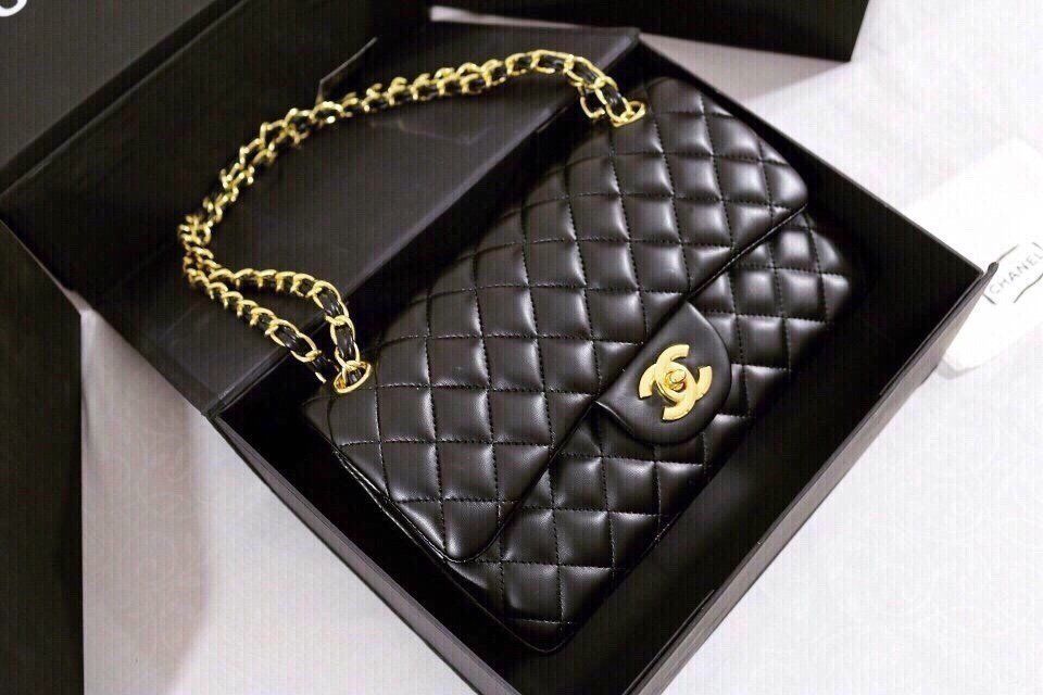 Túi Chanel classic da lì khoá vàng hàng chuẩn F1 size 26cm