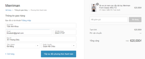 Hướng dẫn mua hàng online trên website Merriman