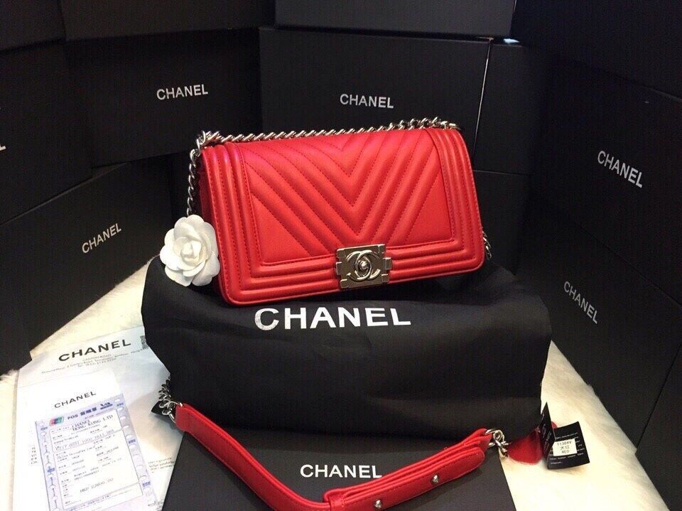 Túi xách Chanel boy sọc Super sale Size 25cm