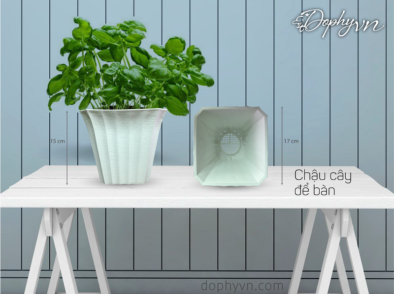 Combo 4 chậu cây để bàn vuông màu trắng trồng cây cảnh trong nhà