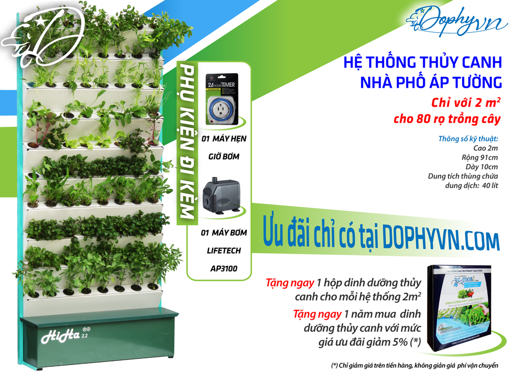 Hệ thống trồng rau thủy canh tại nhà tưới tự động