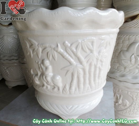 Chậu Ba Chân Men Trắng Tròn Chăn Trâu – mẫu chậu cảnh phong thủy cao cấp tại ILG