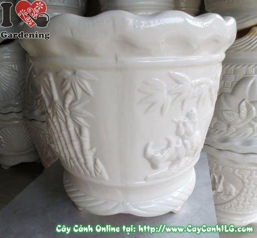 Chậu Ba Chân Men Trắng trang trí không gian sân vườn cao cấp