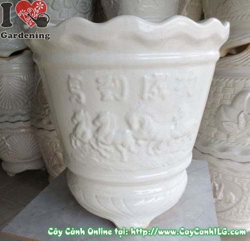 Chậu ba chân men trắng tròn mã đáo thành công 45cm - hình ảnh thực tế