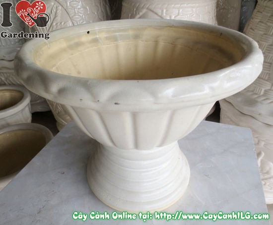 Chậu ly men trắng tròn mẫu 6 cao 29cm – góc nhìn bên hông