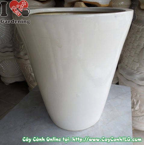 Chậu men trắng tròn nhẵn cao 40cm Ms 04905 – view tổng thể