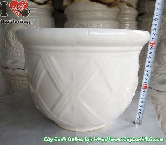 Chậu men trắng tròn thấp mẫu 2 cao 22cm nhìn từ trên xuống