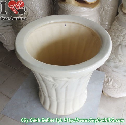 Chậu trúc men trắng tròn thắt đáy Mẫu 1 cao 42cm – hình ảnh thực tế từ nhiều góc độ