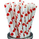 Ống hút giấy nền trắng trái tim đỏ 25/gói - Paper straws red hearts on white 25/pack