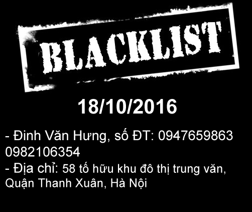 Blacklist: Đinh Văn Hưng- 0947659863-0982106354: lừa đảo đặt hàng