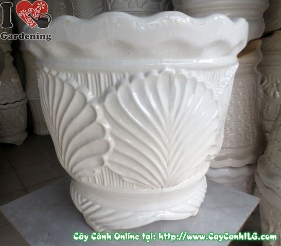 Chậu Ba Chân Men Trắng Tròn Chiếc Lá cao 44cm Ms 04823 – ILG