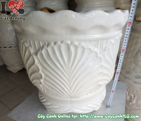 Chậu Ba Chân Men Trắng Chiếc Lá 44cm – ứng dụng trang trí không gian