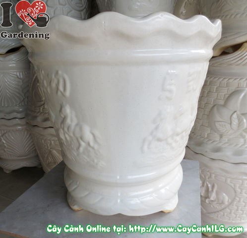 Chậu ba chân men trắng tròn mã đáo thành công cao 45cm Ms 04827 - ILG