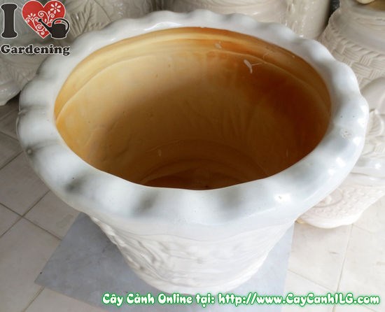 Chi tiết họa tiết chậu men trắng tứ quý cao 42cm