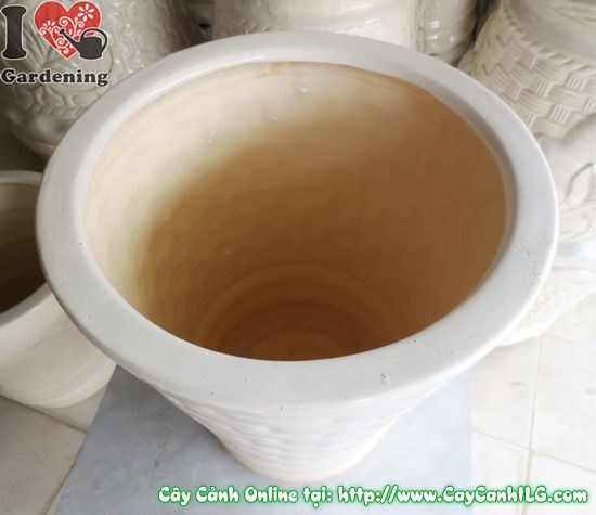 Chậu giỏ men trắng tròn mẫu 1 – chi tiết bề mặt men bóng