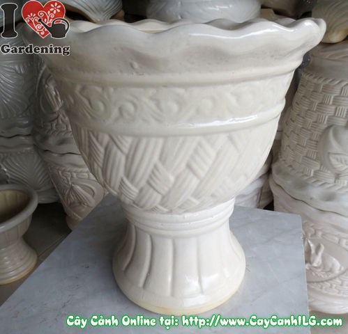 Chậu Ly Men Trắng Tròn Mẫu 3 cao 43cm – Ms 04939
