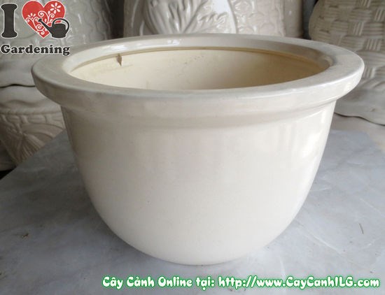 Chậu men trắng tròn thấp mẫu 3 ms 04927 nhìn nghiêng