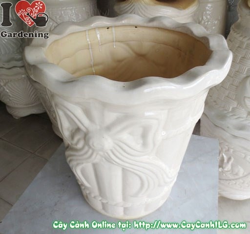 Chậu trúc men trắng tròn túm đáy mẫu 3 cao 40cm nhìn nghiêng