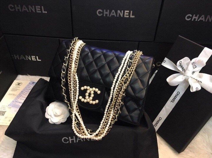 Túi xách Chanel Pearl hàng Super sale da thật màu đen đẹp