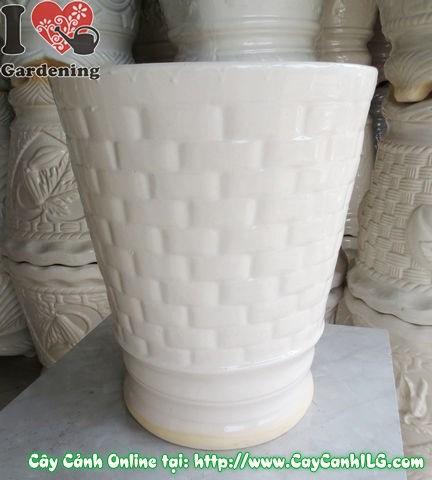 Chậu giỏ men trắng tròn mẫu 1 cao 41cm Ms 04845 – ILG