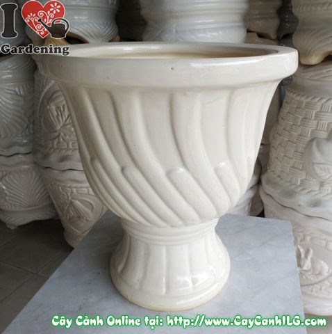 Chậu Ly Men Trắng Tròn Mẫu 1 cao 43cm Ms 04932 - ILG