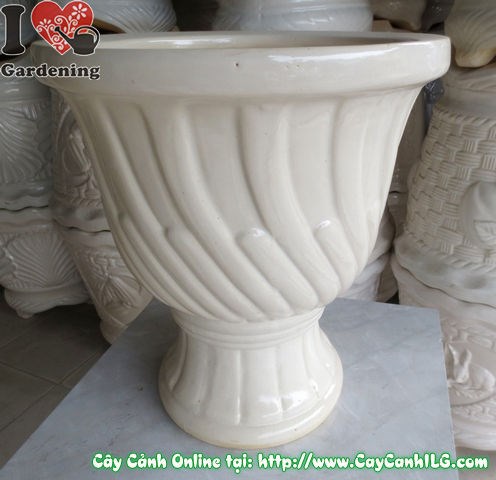 Chậu Ly Men Trắng Tròn Mẫu 1 cao 43cm - màu trắng tinh khiết trang nhã
