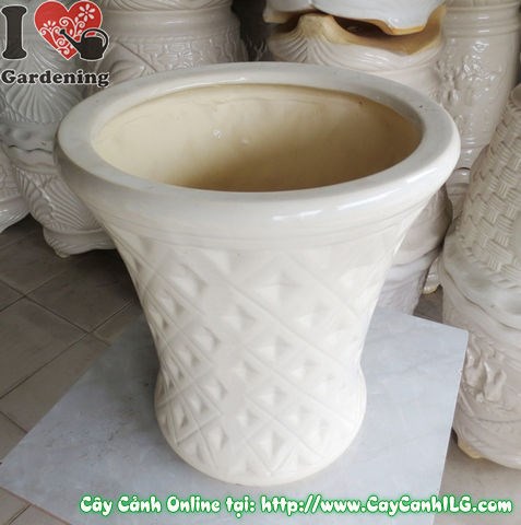 Chậu trúc men trắng tròn thắt đáy mẫu 2 – thiết kế sang trọng, bền bỉ