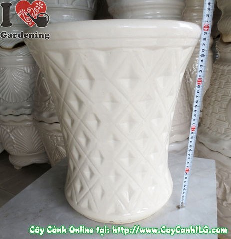 Chậu trúc men trắng tròn thắt đáy mẫu 2 – chi tiết miệng chậu 36cm