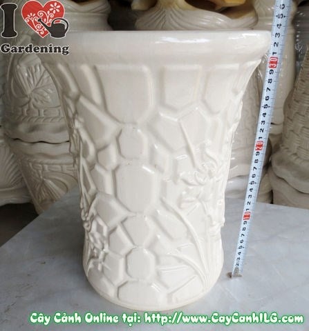 Chậu trúc men trắng tròn thắt đáy mẫu 3 – phù hợp trồng cây cảnh nhỏ