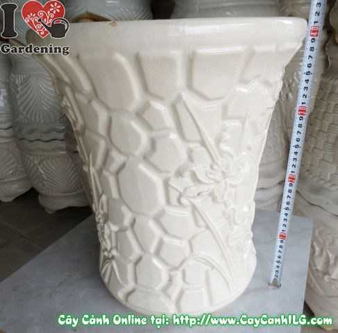 Chậu trúc men trắng mẫu 3 thắt đáy trồng cây cảnh