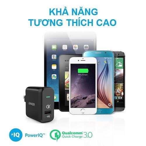 Sạc tường Anker PowerPort+ 1 with Quick Charge 3.0 US Black