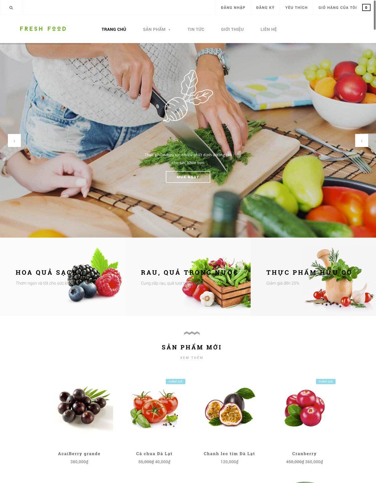 Mẫu website thực phẩm sạch fresh food
